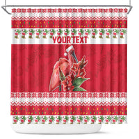 Personalized Trinidad and Tobago Christmas Shower Curtain Scarlet Ibis with Chaconia Flowers