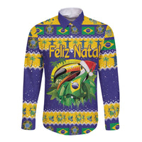Personalized Brazil Christmas Long Sleeve Button Shirt Toco Toucan with Brazil Flag - Wonder Print Shop