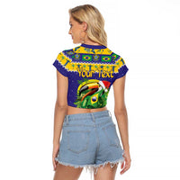 Personalized Brazil Christmas Raglan Cropped T Shirt Toco Toucan with Brazil Flag - Wonder Print Shop