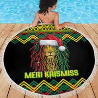 Jamaica Reggae Lion Christmas Beach Blanket Kente Pattern Meri Krismiss - Wonder Print Shop