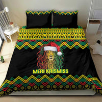 Jamaica Reggae Lion Christmas Bedding Set Kente Pattern Meri Krismiss - Wonder Print Shop