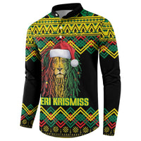 Jamaica Reggae Lion Christmas Button Sweatshirt Kente Pattern Meri Krismiss - Wonder Print Shop