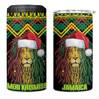 Jamaica Reggae Lion Christmas 4 in 1 Can Cooler Tumbler Kente Pattern Meri Krismiss - Wonder Print Shop