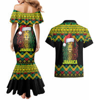 Jamaica Reggae Lion Christmas Couples Matching Mermaid Dress and Hawaiian Shirt Kente Pattern Meri Krismiss - Wonder Print Shop