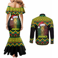 Jamaica Reggae Lion Christmas Couples Matching Mermaid Dress and Long Sleeve Button Shirt Kente Pattern Meri Krismiss