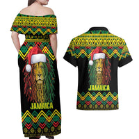 Jamaica Reggae Lion Christmas Couples Matching Off Shoulder Maxi Dress and Hawaiian Shirt Kente Pattern Meri Krismiss - Wonder Print Shop