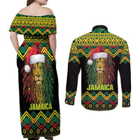 Jamaica Reggae Lion Christmas Couples Matching Off Shoulder Maxi Dress and Long Sleeve Button Shirt Kente Pattern Meri Krismiss - Wonder Print Shop