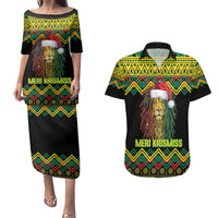 Jamaica Reggae Lion Christmas Couples Matching Puletasi and Hawaiian Shirt Kente Pattern Meri Krismiss - Wonder Print Shop