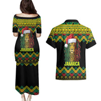 Jamaica Reggae Lion Christmas Couples Matching Puletasi and Hawaiian Shirt Kente Pattern Meri Krismiss - Wonder Print Shop