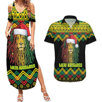 Jamaica Reggae Lion Christmas Couples Matching Summer Maxi Dress and Hawaiian Shirt Kente Pattern Meri Krismiss - Wonder Print Shop