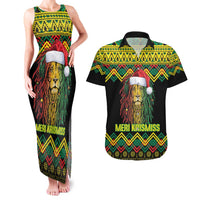 Jamaica Reggae Lion Christmas Couples Matching Tank Maxi Dress and Hawaiian Shirt Kente Pattern Meri Krismiss - Wonder Print Shop