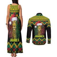 Jamaica Reggae Lion Christmas Couples Matching Tank Maxi Dress and Long Sleeve Button Shirt Kente Pattern Meri Krismiss - Wonder Print Shop