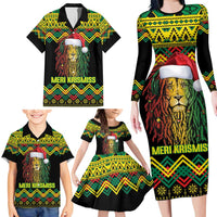 Jamaica Reggae Lion Christmas Family Matching Long Sleeve Bodycon Dress and Hawaiian Shirt Kente Pattern Meri Krismiss - Wonder Print Shop