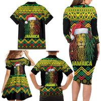 Jamaica Reggae Lion Christmas Family Matching Long Sleeve Bodycon Dress and Hawaiian Shirt Kente Pattern Meri Krismiss - Wonder Print Shop