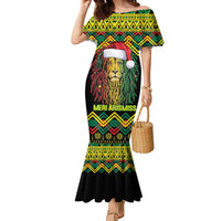 Jamaica Reggae Lion Christmas Family Matching Mermaid Dress and Hawaiian Shirt Kente Pattern Meri Krismiss - Wonder Print Shop