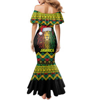 Jamaica Reggae Lion Christmas Family Matching Mermaid Dress and Hawaiian Shirt Kente Pattern Meri Krismiss - Wonder Print Shop