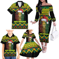 Jamaica Reggae Lion Christmas Family Matching Off The Shoulder Long Sleeve Dress and Hawaiian Shirt Kente Pattern Meri Krismiss - Wonder Print Shop