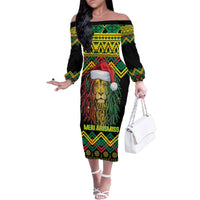 Jamaica Reggae Lion Christmas Family Matching Off The Shoulder Long Sleeve Dress and Hawaiian Shirt Kente Pattern Meri Krismiss - Wonder Print Shop