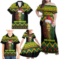 Jamaica Reggae Lion Christmas Family Matching Off Shoulder Maxi Dress and Hawaiian Shirt Kente Pattern Meri Krismiss - Wonder Print Shop