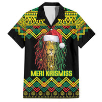 Jamaica Reggae Lion Christmas Family Matching Off Shoulder Short Dress and Hawaiian Shirt Kente Pattern Meri Krismiss - Wonder Print Shop