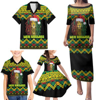 Jamaica Reggae Lion Christmas Family Matching Puletasi and Hawaiian Shirt Kente Pattern Meri Krismiss - Wonder Print Shop