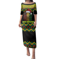 Jamaica Reggae Lion Christmas Family Matching Puletasi and Hawaiian Shirt Kente Pattern Meri Krismiss - Wonder Print Shop