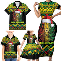 Jamaica Reggae Lion Christmas Family Matching Short Sleeve Bodycon Dress and Hawaiian Shirt Kente Pattern Meri Krismiss - Wonder Print Shop