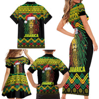 Jamaica Reggae Lion Christmas Family Matching Short Sleeve Bodycon Dress and Hawaiian Shirt Kente Pattern Meri Krismiss - Wonder Print Shop