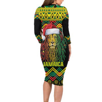 Jamaica Reggae Lion Christmas Long Sleeve Bodycon Dress Kente Pattern Meri Krismiss - Wonder Print Shop
