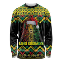 Jamaica Reggae Lion Christmas Long Sleeve Shirt Kente Pattern Meri Krismiss - Wonder Print Shop