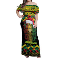 Jamaica Reggae Lion Christmas Off Shoulder Maxi Dress Kente Pattern Meri Krismiss - Wonder Print Shop