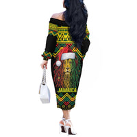 Jamaica Reggae Lion Christmas Off The Shoulder Long Sleeve Dress Kente Pattern Meri Krismiss - Wonder Print Shop