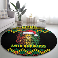 Jamaica Reggae Lion Christmas Round Carpet Kente Pattern Meri Krismiss