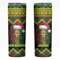 Jamaica Reggae Lion Christmas Skinny Tumbler Kente Pattern Meri Krismiss - Wonder Print Shop