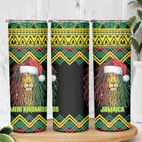 Jamaica Reggae Lion Christmas Skinny Tumbler Kente Pattern Meri Krismiss - Wonder Print Shop