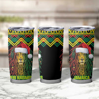 Jamaica Reggae Lion Christmas Tumbler Cup Kente Pattern Meri Krismiss - Wonder Print Shop