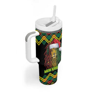 Jamaica Reggae Lion Christmas Tumbler With Handle Kente Pattern Meri Krismiss - Wonder Print Shop