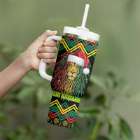 Jamaica Reggae Lion Christmas Tumbler With Handle Kente Pattern Meri Krismiss - Wonder Print Shop