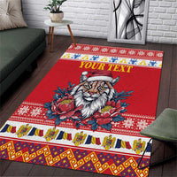 Personalized Romania Christmas Area Rug Eurasian Lynx With Peony Flowers - Wonder Print Shop