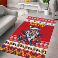 Personalized Romania Christmas Area Rug Eurasian Lynx With Peony Flowers - Wonder Print Shop