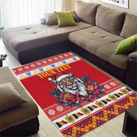Personalized Romania Christmas Area Rug Eurasian Lynx With Peony Flowers - Wonder Print Shop