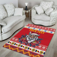 Personalized Romania Christmas Area Rug Eurasian Lynx With Peony Flowers - Wonder Print Shop