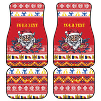 Personalized Romania Christmas Car Mats Eurasian Lynx With Peony Flowers - Wonder Print Shop