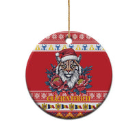 Personalized Romania Christmas Ceramic Ornament Eurasian Lynx With Peony Flowers - Wonder Print Shop