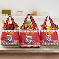 Personalized Romania Christmas Grocery Bag Eurasian Lynx With Peony Flowers