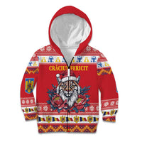 Personalized Romania Christmas Kid Hoodie Eurasian Lynx With Peony Flowers - Wonder Print Shop