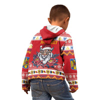 Personalized Romania Christmas Kid Hoodie Eurasian Lynx With Peony Flowers - Wonder Print Shop