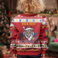 Personalized Romania Christmas Kid Ugly Christmas Sweater Eurasian Lynx With Peony Flowers - Wonder Print Shop
