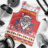 Personalized Romania Christmas Men Tank Top Eurasian Lynx With Peony Flowers - Wonder Print Shop