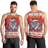 Personalized Romania Christmas Men Tank Top Eurasian Lynx With Peony Flowers - Wonder Print Shop